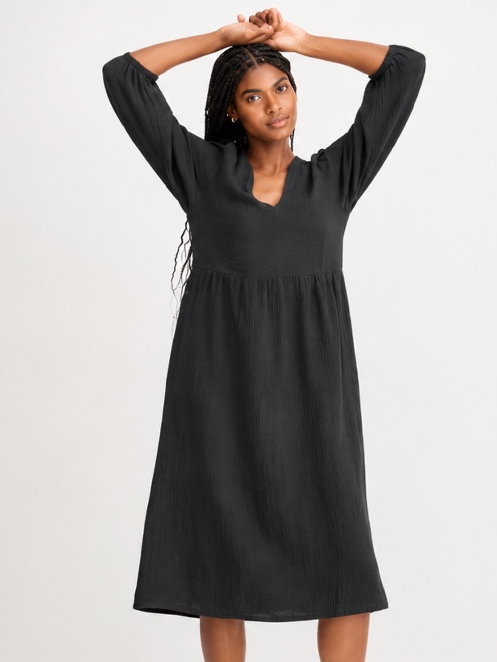NWT Madewell Lightspun Black Cotton Gauze Midi Dress Open Back Balloon Sleeve S